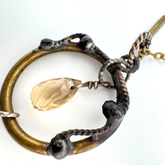 Pavanne Necklace Blue Chalcedony Swarovski Crystal Brass Chain Handcrafted - Picture 5 of 13